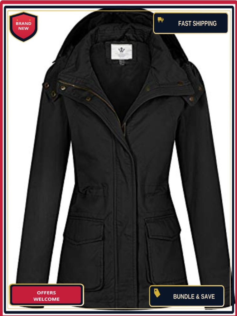 Women's Lightweight Cotton Utility Jacket, Adjustable Waist, Detachable Hood,